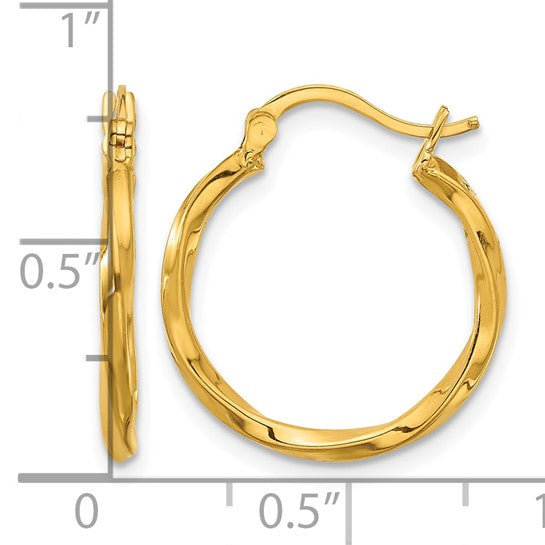 20mm Semi-Solid Twisted Hoop Earrings - 24K Yellow Gold