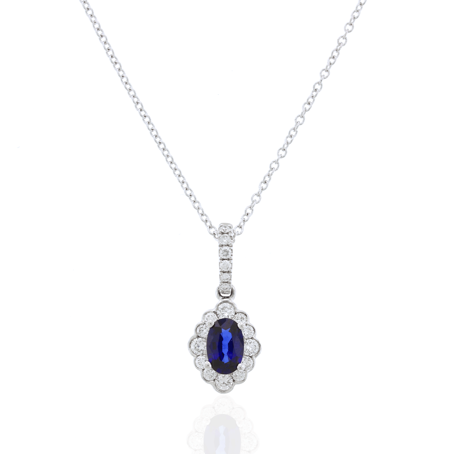Blue Sapphire & Natural Diamond Necklace - 18K White Gold (1/4ctw)