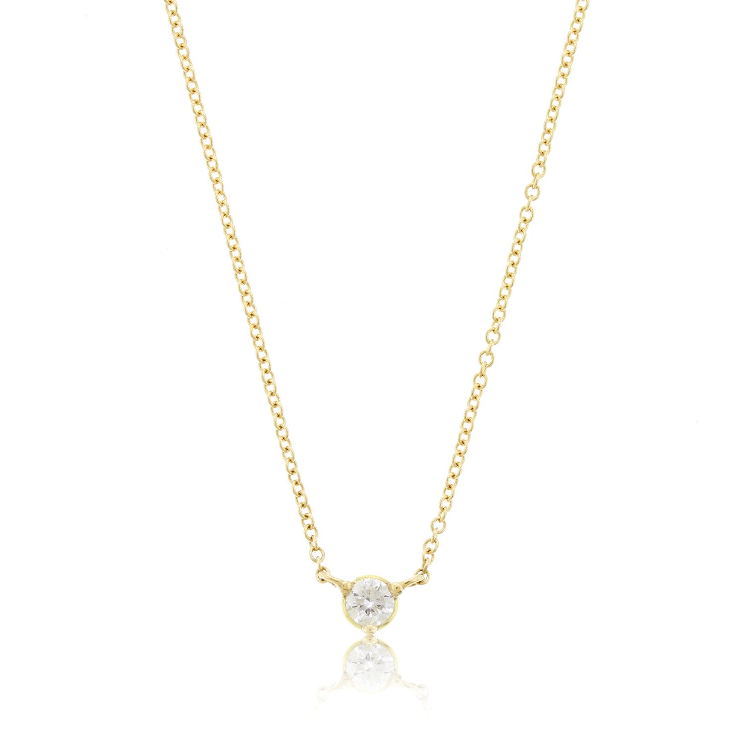 Three Prong Round Brilliant Diamond Solitaire Necklace (1/10ct)