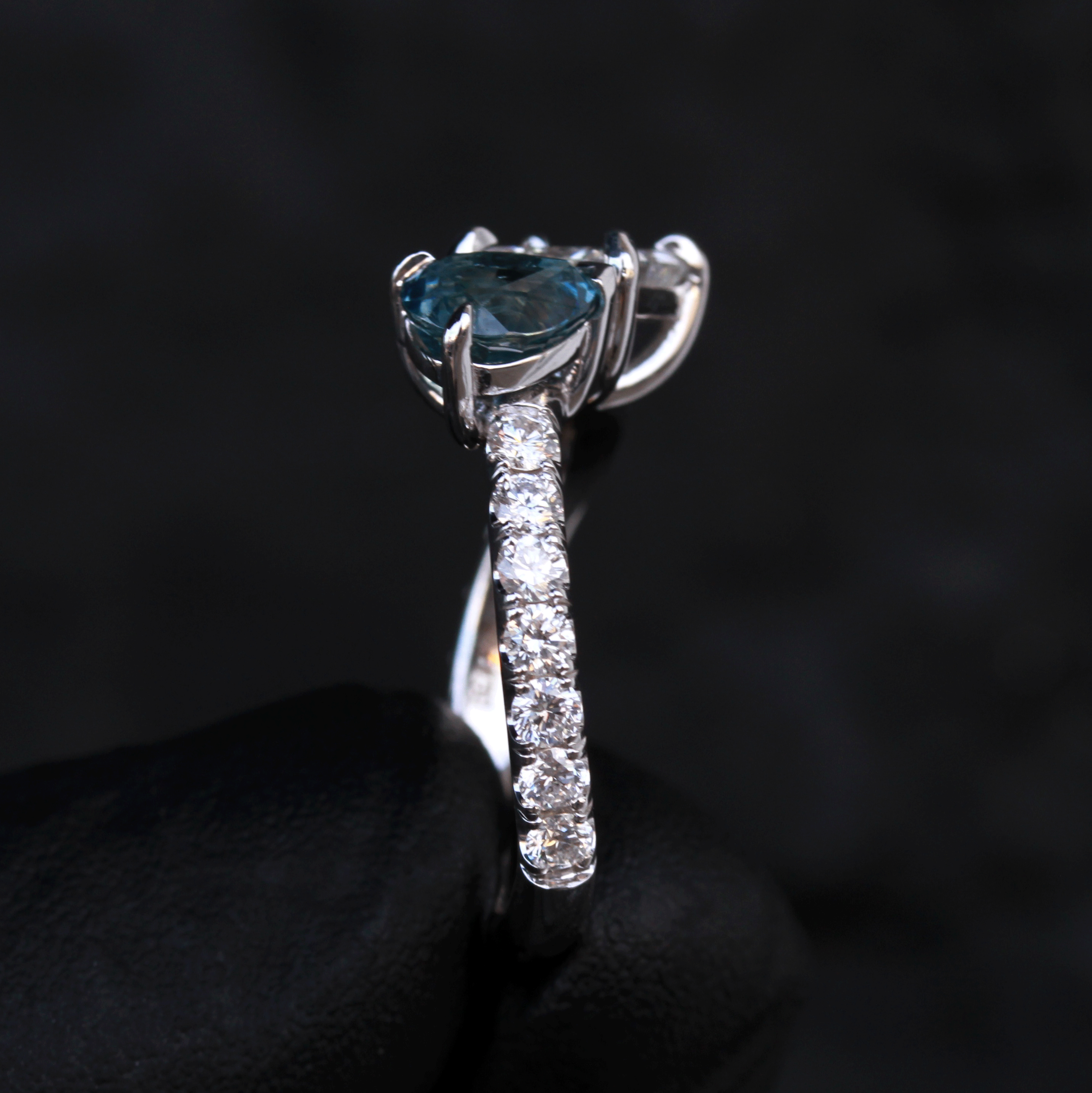 Custom Design Deposit - Pear Montana Sapphire & Princess Cut Natural Diamond Open Space Everyday Ring