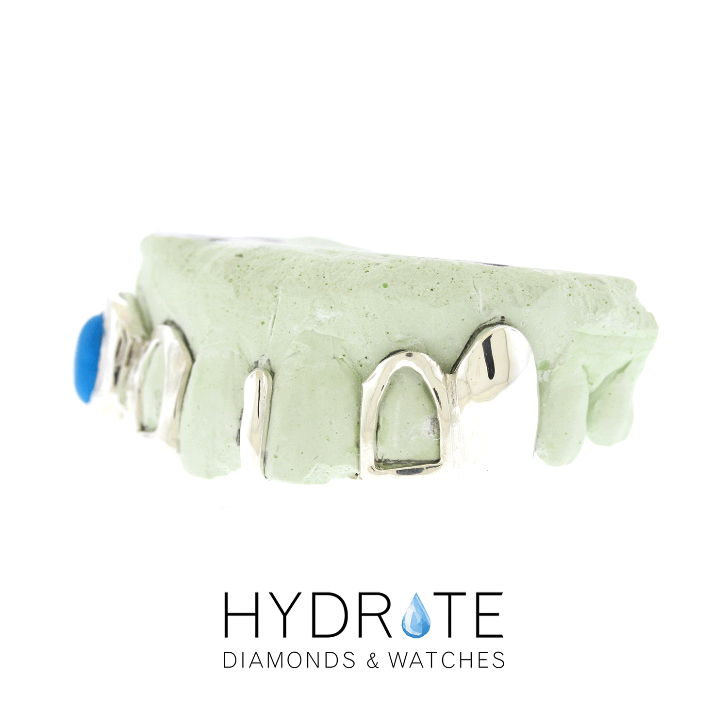 Custom Turquoise Open Face Gold Grillz | White, Yellow & Rose Gold Grillz in Memphis
