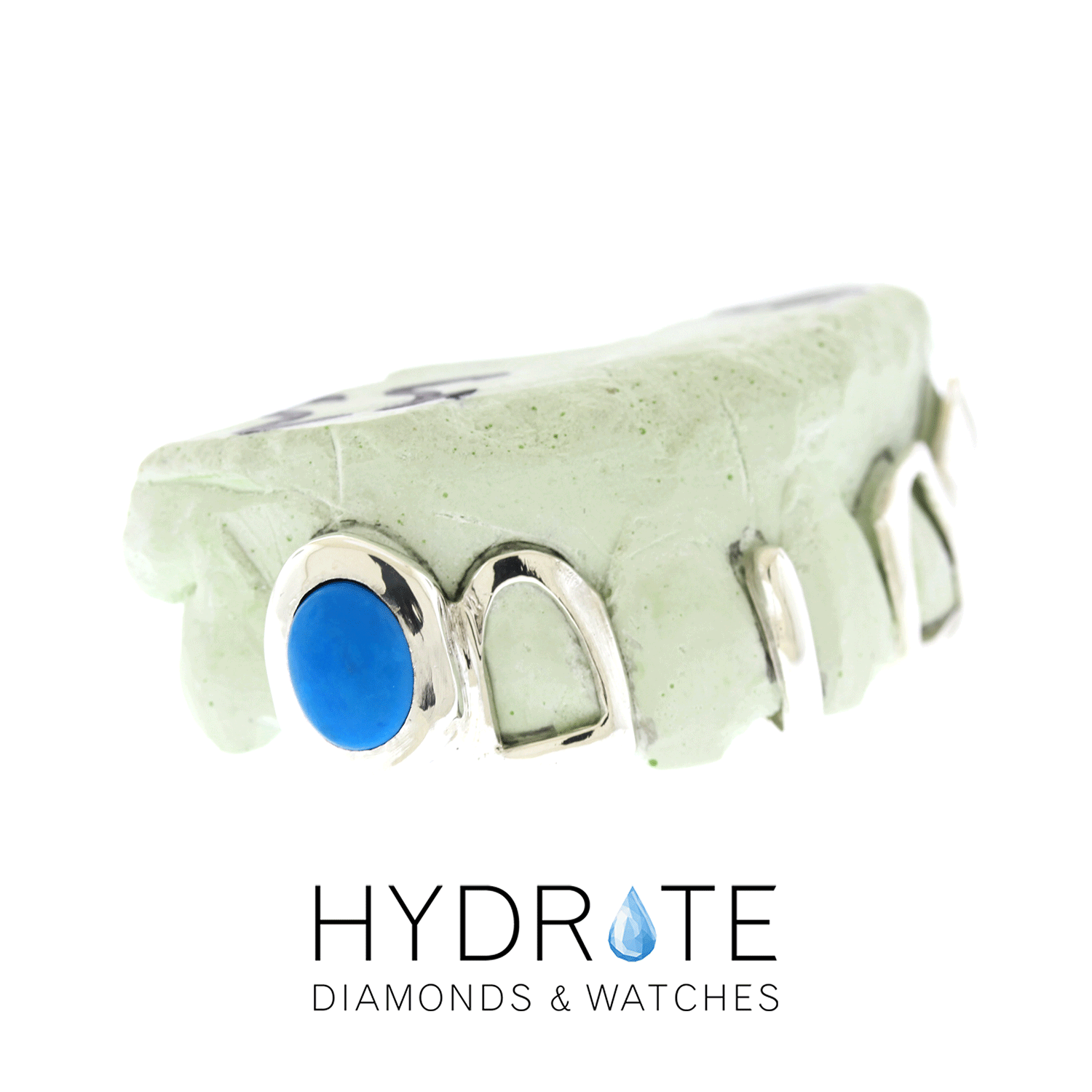 Custom Turquoise Open Face Gold Grillz | White, Yellow & Rose Gold Grillz in Memphis