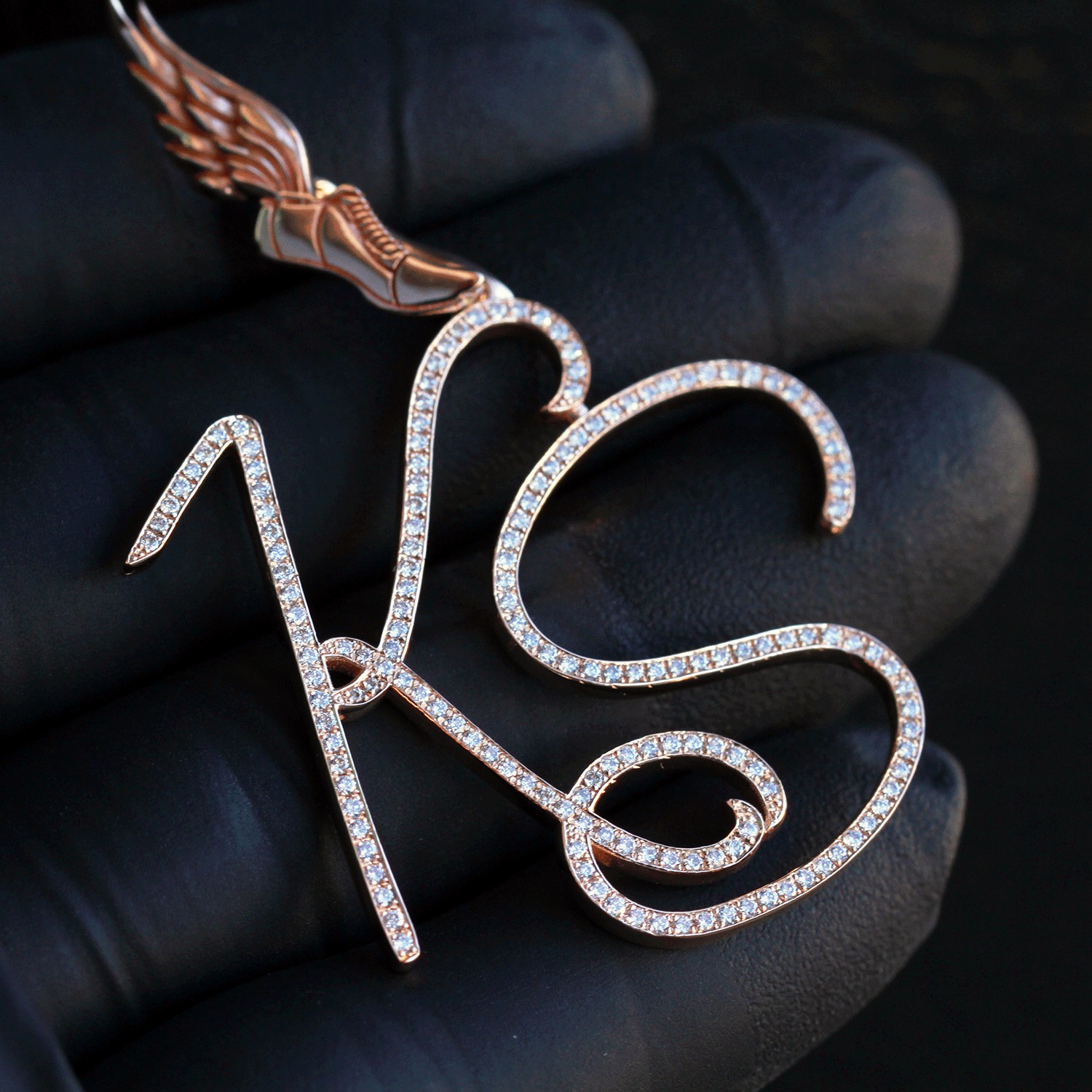 Custom Design Deposit - Natural Diamond "KS" Initial Pendant Track Shoe Bail