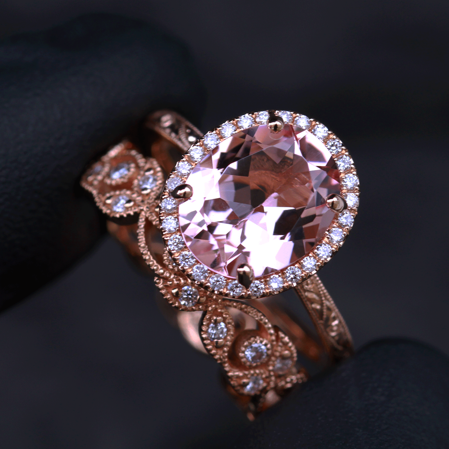 Custom Design Deposit - Morganite & Natural Diamond Engagement & Wedding Ring Set
