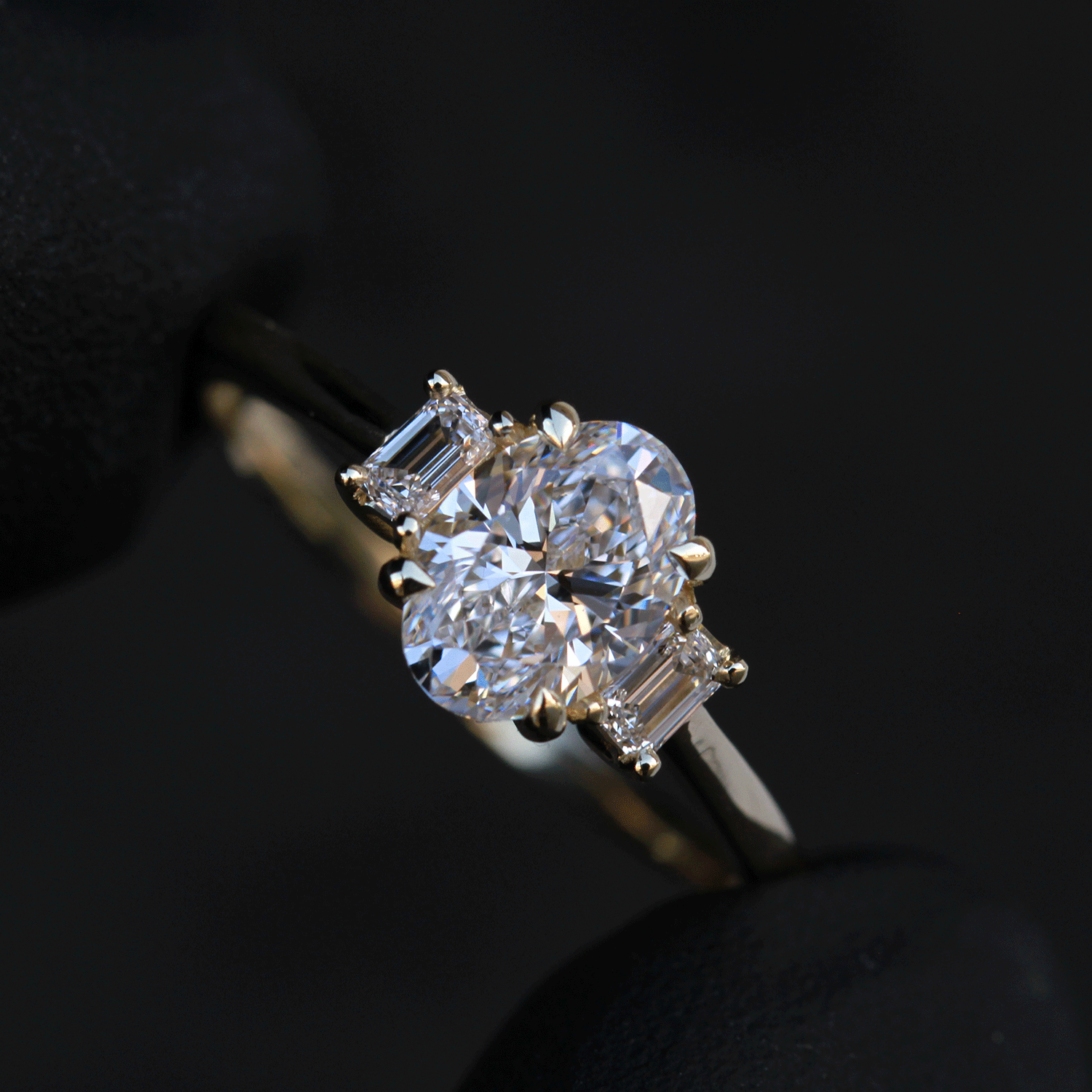 Custom Design Deposit - Oval & Emerald Three Stone GIA Certified Natural Diamond Engagement Ring