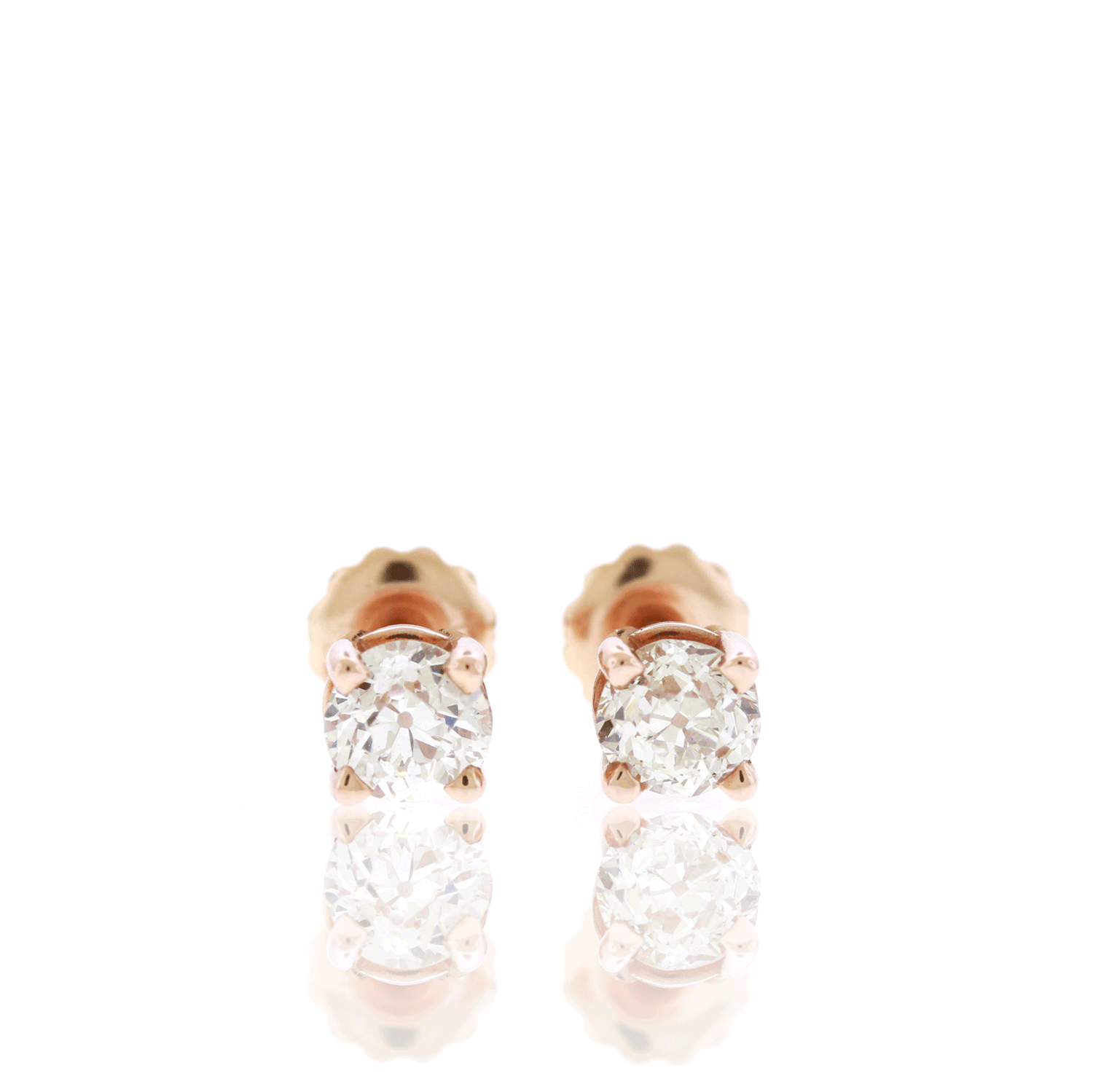 Old European Cut Natural Diamond Prong Set Stud Earrings (1.02ctw)