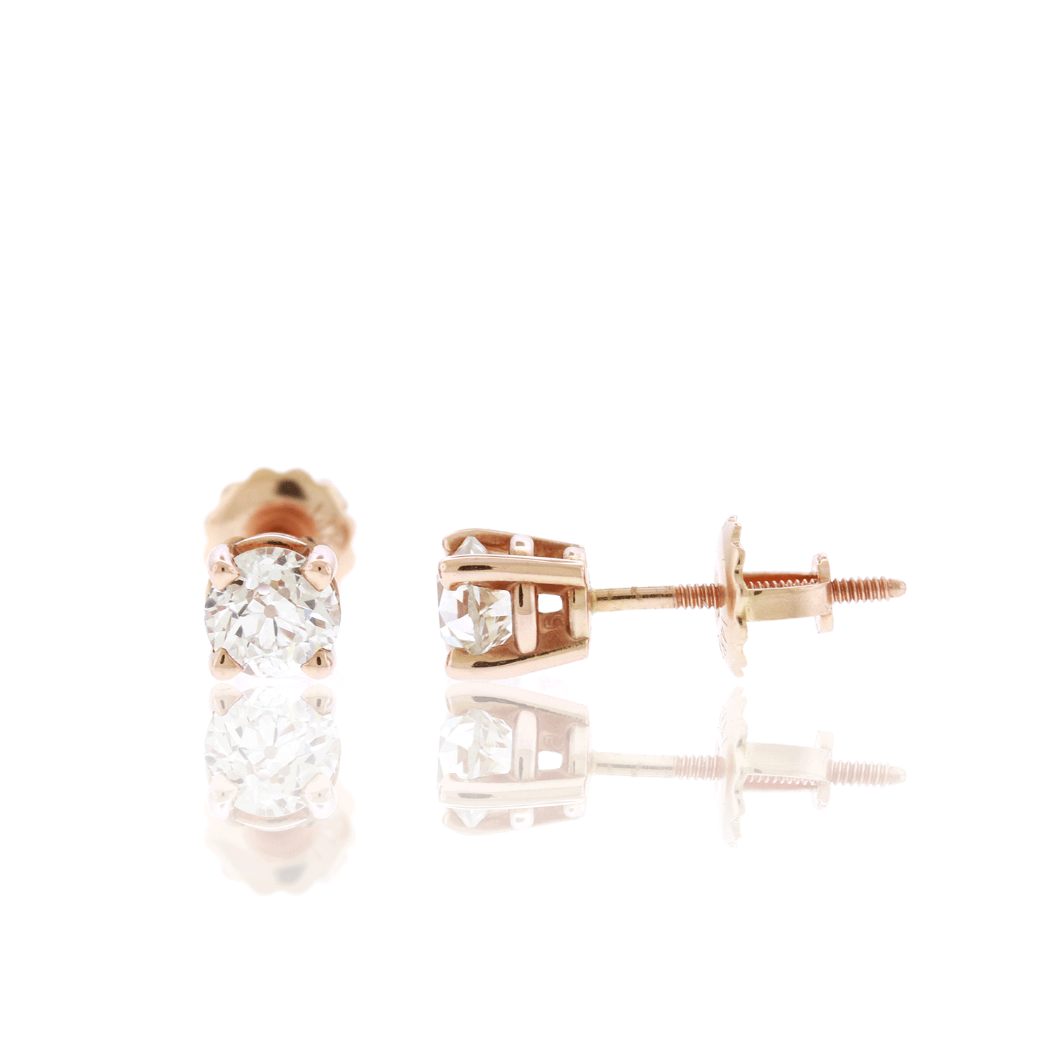 Old European Cut Natural Diamond Prong Set Stud Earrings (1.02ctw)