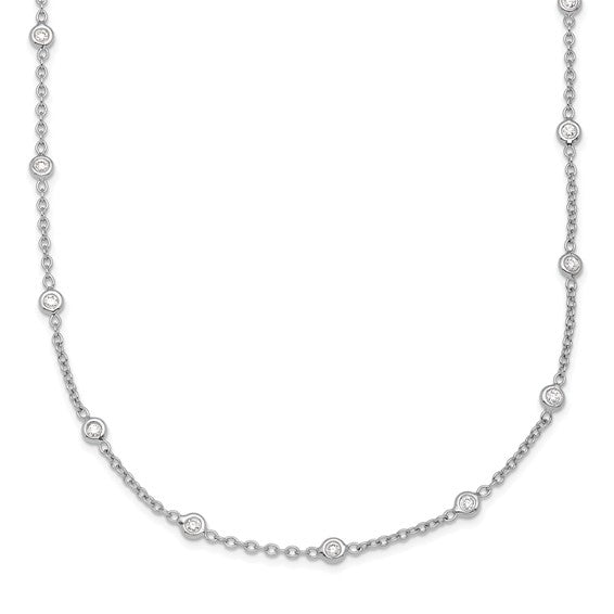Bezel Set Natural Diamond Station Necklace - Platinum