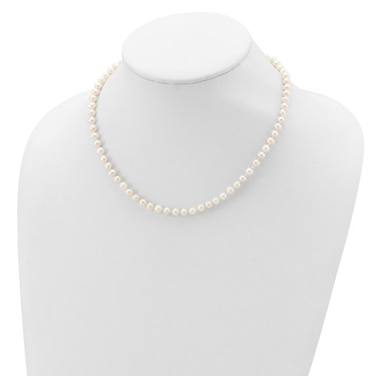 5-6mm White Freshwater Cultured Pearl Necklace - Rhodium-Plated Sterling Silver