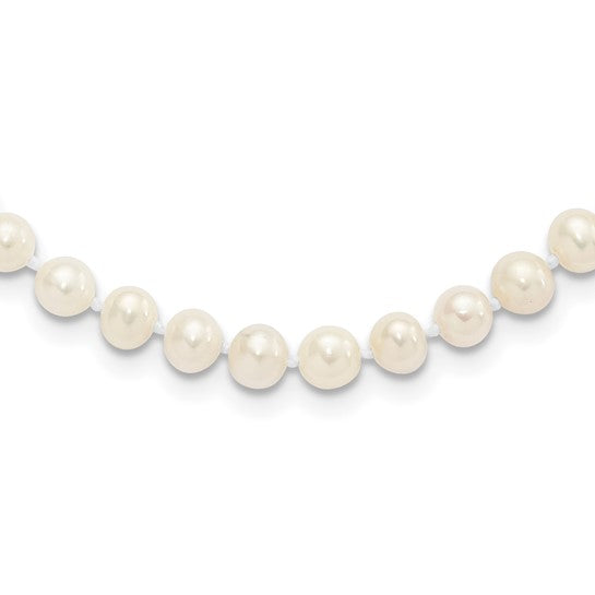 5-6mm White Freshwater Cultured Pearl Necklace - Rhodium-Plated Sterling Silver