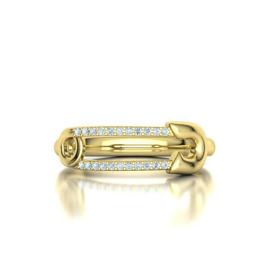 Anillo de uso diario con diamante natural y alfiler de seguridad