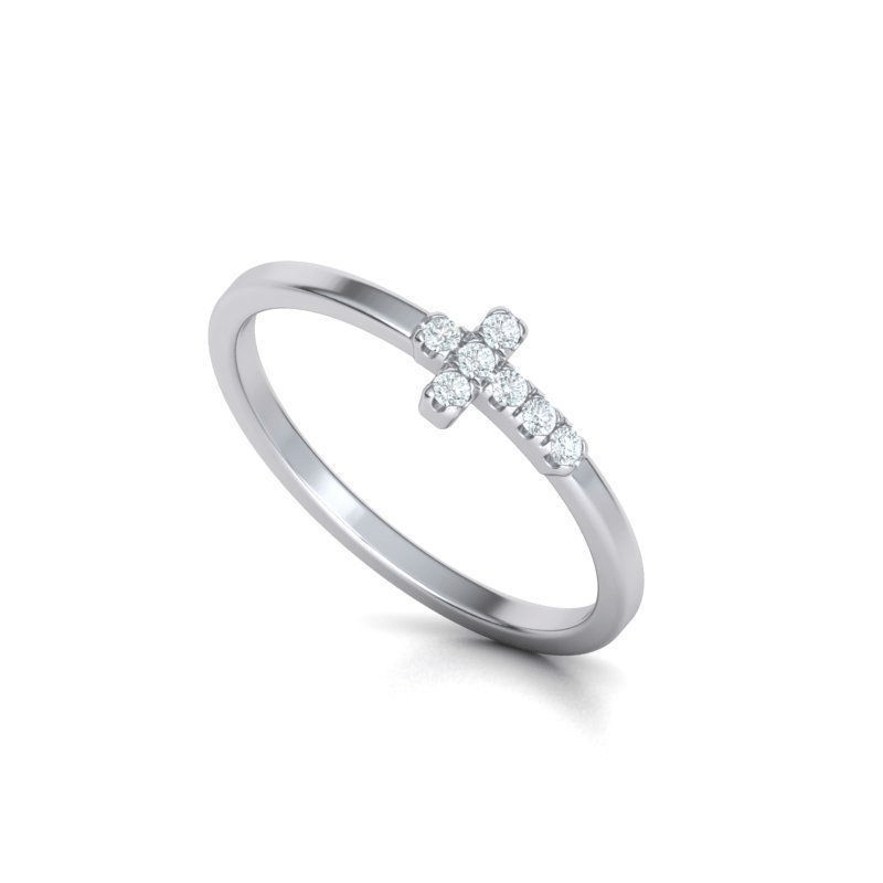 French Pavé Natural Diamond Cross Ring (1/10ctw)