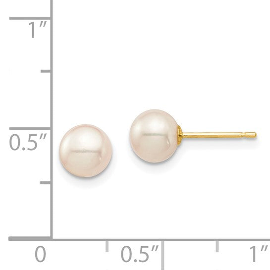 6-7mm White Freshwater Cultured Pearl Stud Earrings