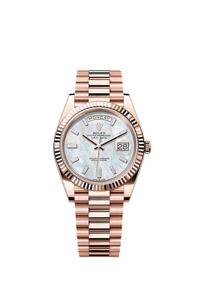 Rolex Day-Date 40 228235, 18K Rose Gold, MOP Diamond Dial, Presidential Bracelet, 40mm