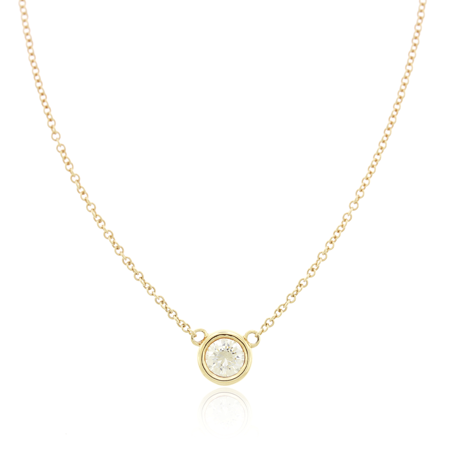 Round Brilliant Bezel Set Diamond Solitaire Necklace - 18K Yellow Gold (1/3ct)