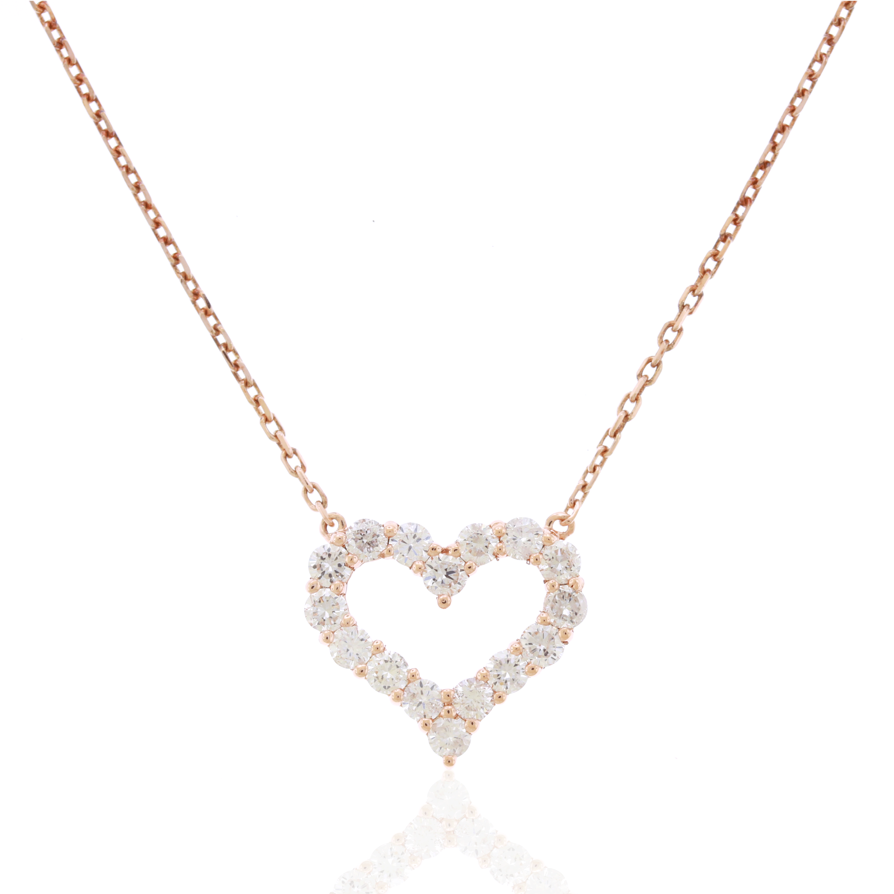 Collar de corazón de diamantes naturales - Oro rosado de 14 k (7/8 quilates)