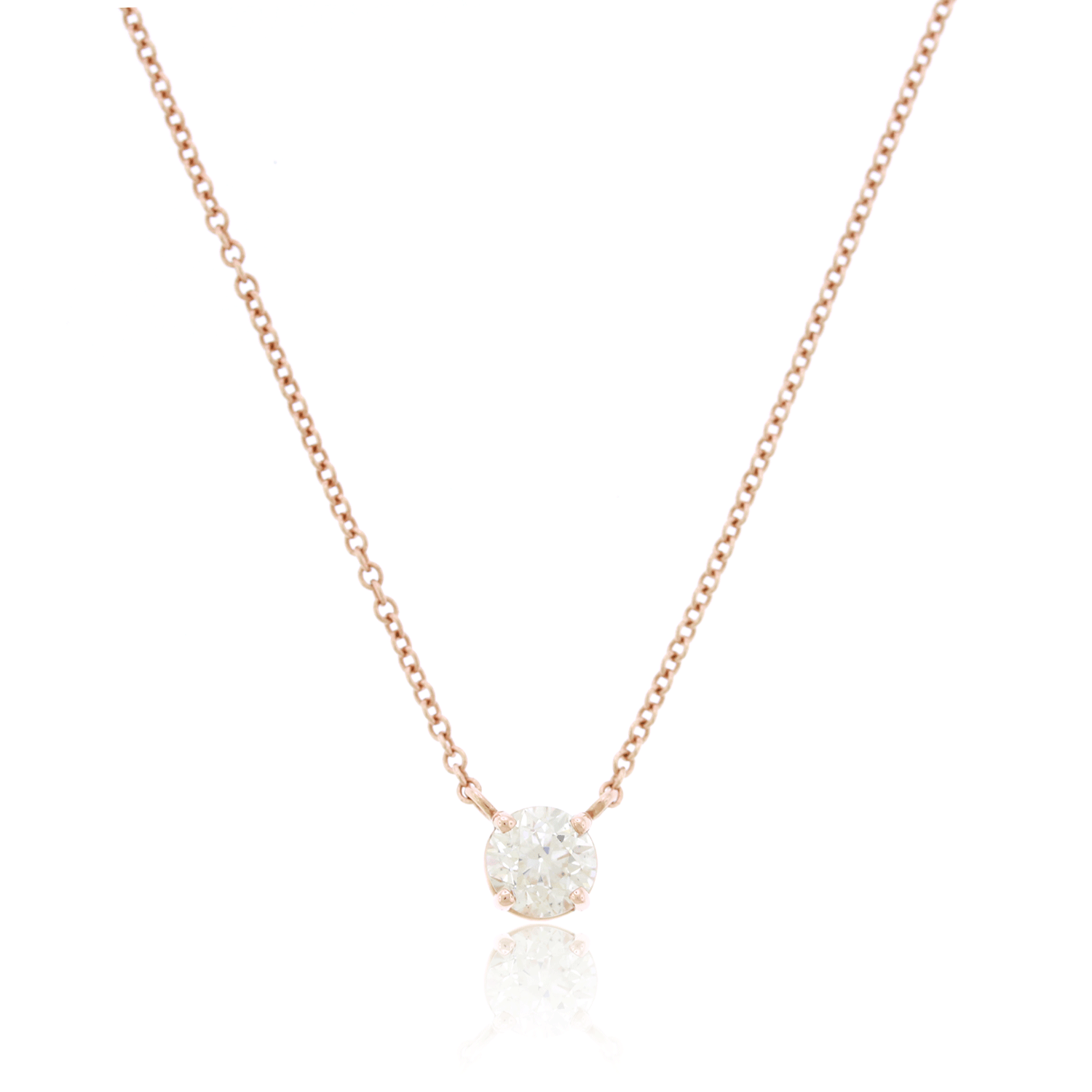 Old European Natural Diamond Solitaire Necklace - 14K Rose Gold (1/2ct)