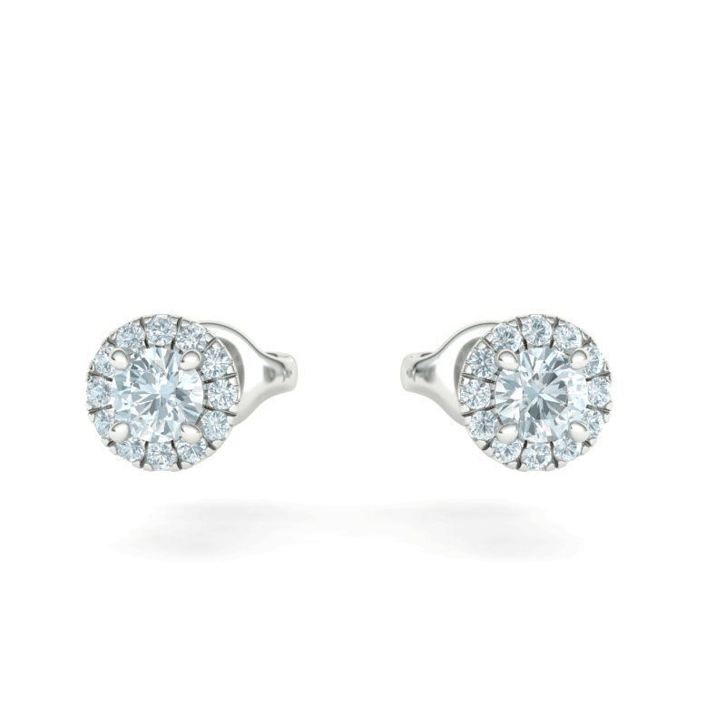 Aretes redondos brillantes con forma de corazón y pavé de diamantes con halo (2/3 quilates)