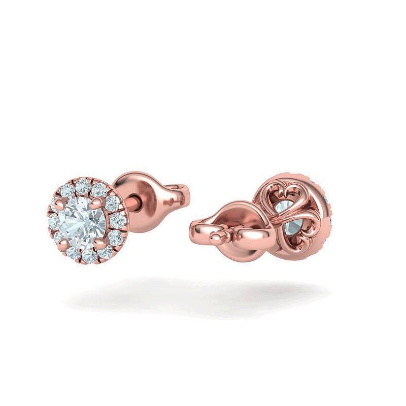 Aretes redondos brillantes con forma de corazón y pavé de diamantes con halo (2/3 quilates)