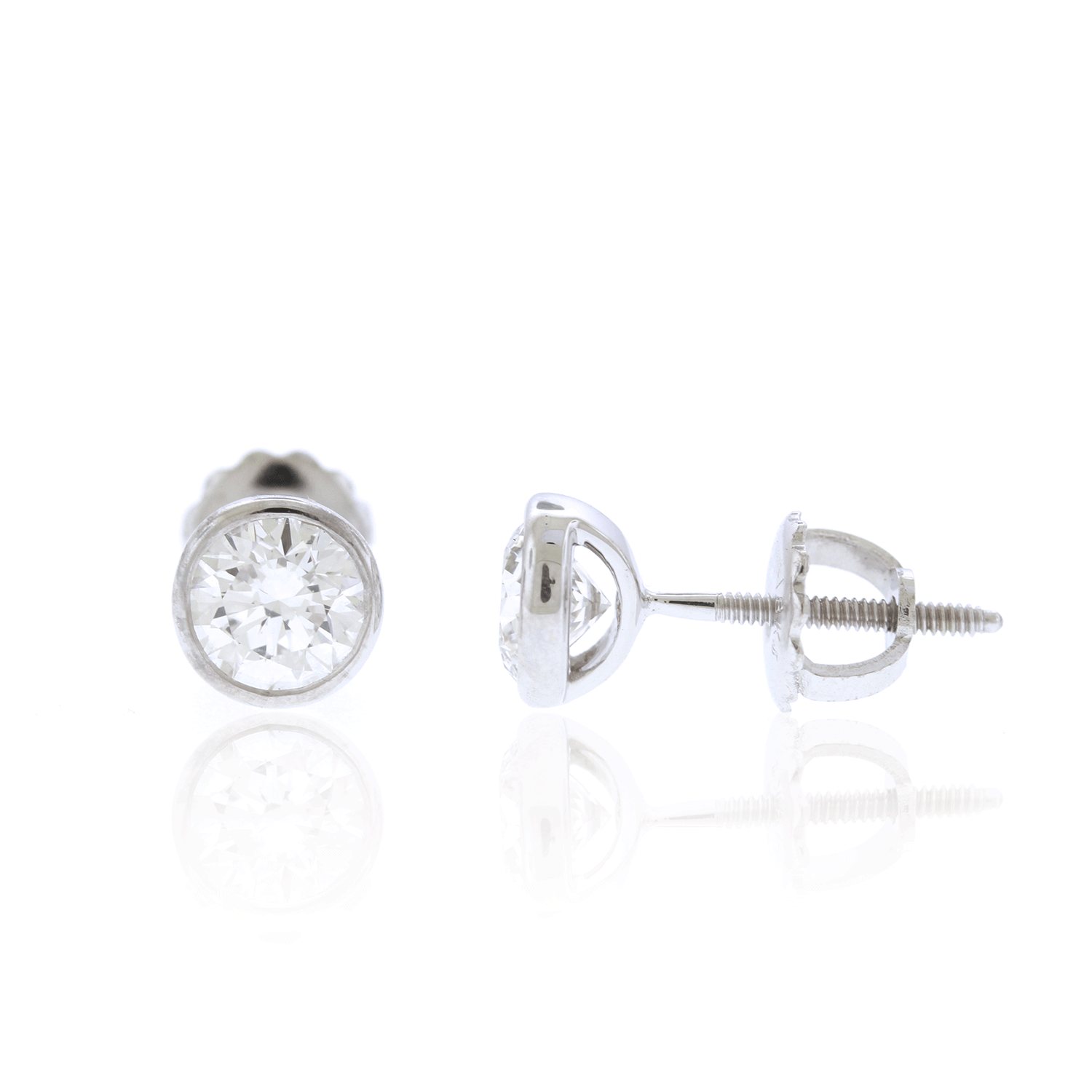 Bezel Set Round Brilliant GIA Certified Natural Diamond Stud Earrings