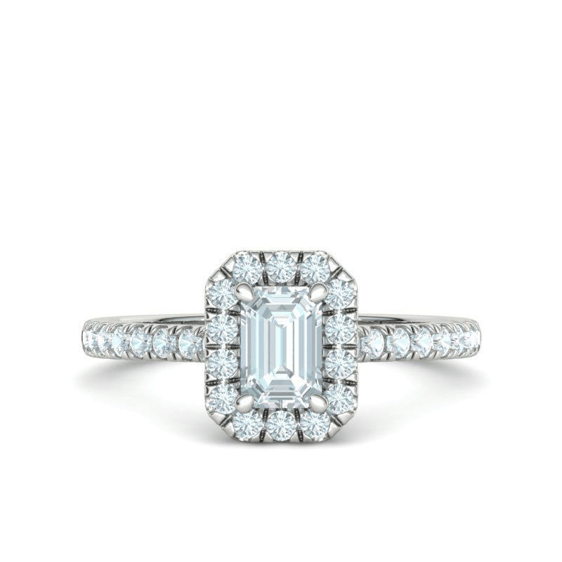 Emerald Cut Natural Diamond Halo Engagement Ring Mounting (0.45ctw)