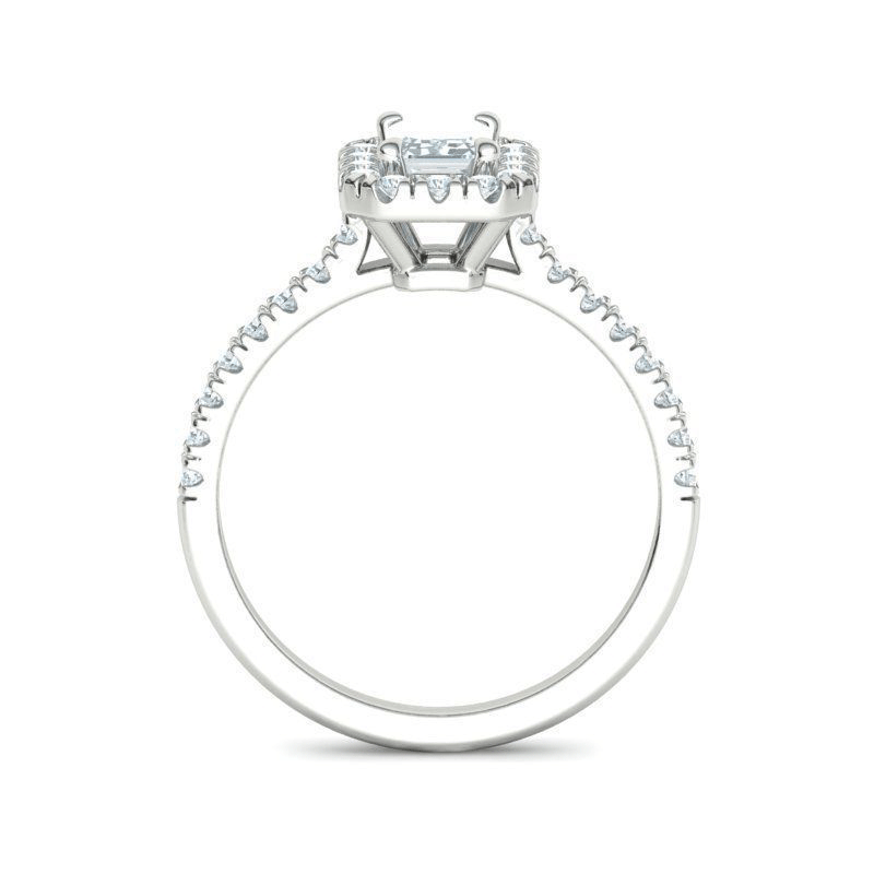 Emerald Cut Natural Diamond Halo Engagement Ring Mounting (0.45ctw)