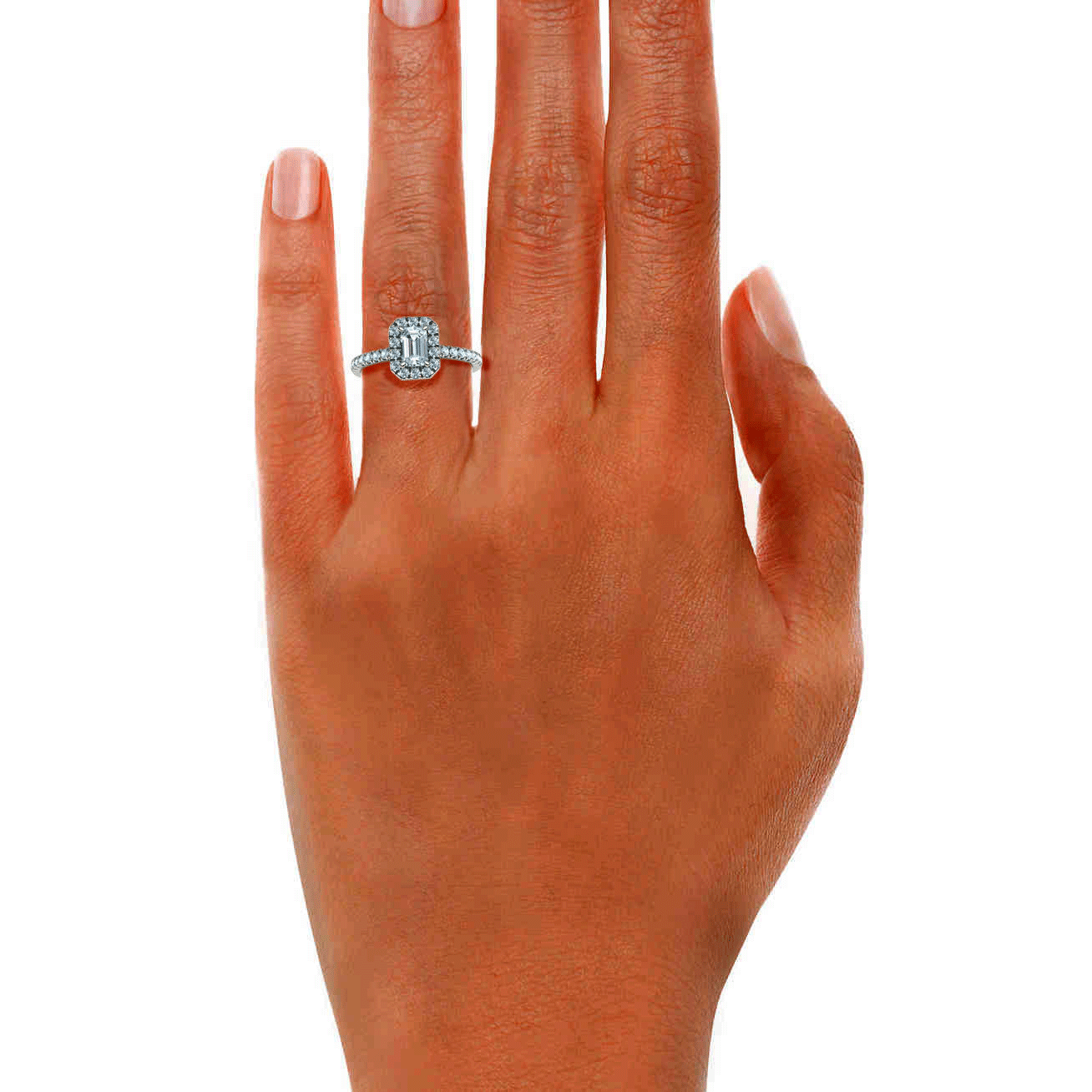 Anillo de compromiso con halo de diamantes de talla esmeralda (7/8 quilates)