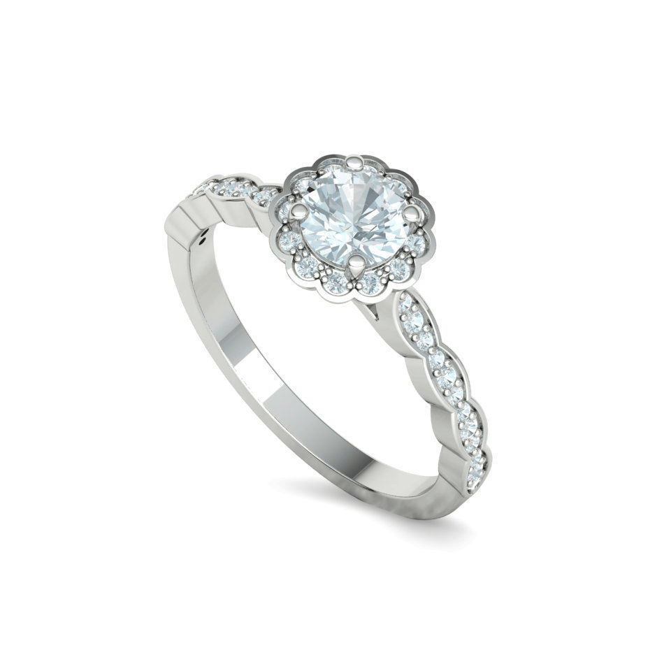Vintage Scalloped Diamond Halo Engagement Ring (3/4ct)