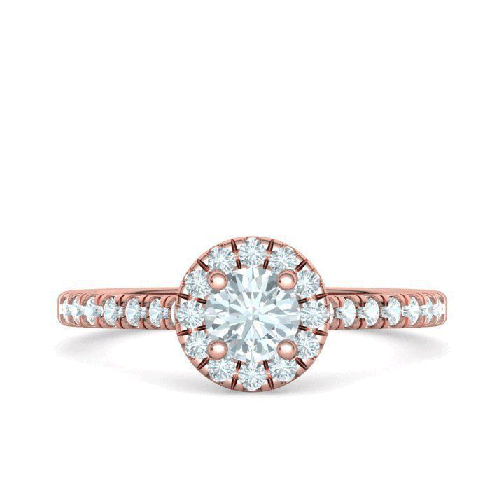 Anillo de compromiso con halo de diamantes brillantes redondos con montura francesa (7/8 quilates)