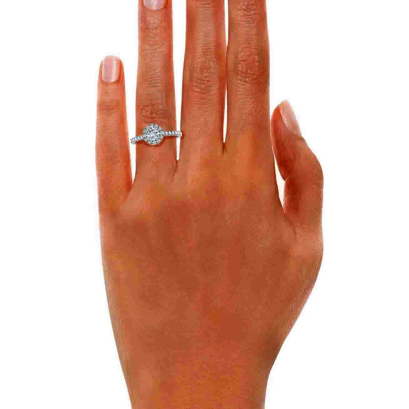 Anillo de compromiso con halo de diamantes brillantes redondos con montura francesa (7/8 quilates)