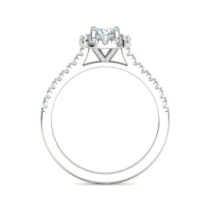 French Set Round Brilliant Halo Diamond Engagement Ring (7/8ctw)