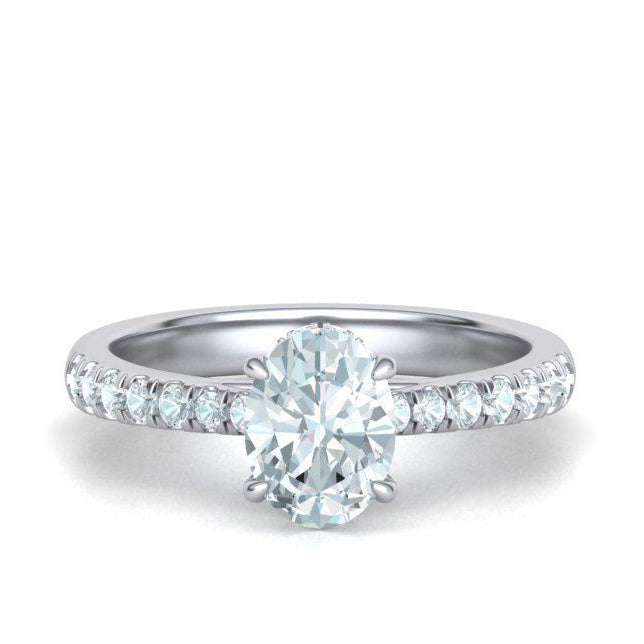 Anillo de compromiso de diamantes con halo oculto brillante ovalado (1,45 quilates)
