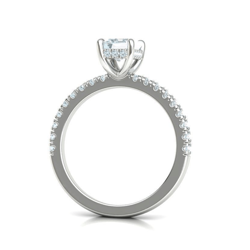 Emerald Cut Natural Diamond Hidden Halo Engagement Ring Mounting (0.31ctw)