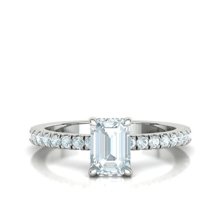 Emerald Cut Natural Diamond Hidden Halo Engagement Ring Mounting (0.31ctw)
