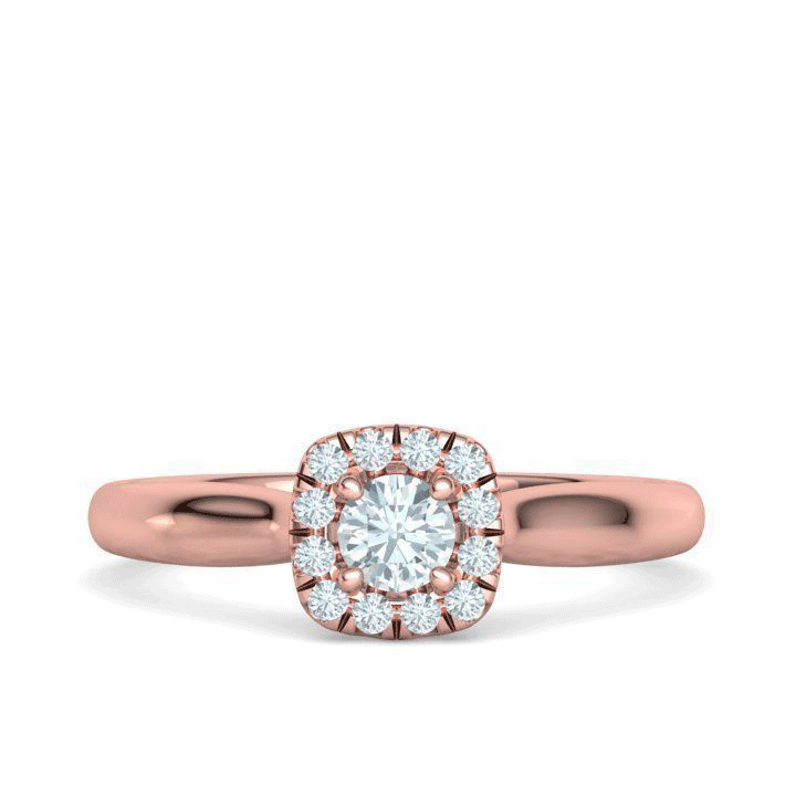 Anillo de compromiso de diamantes naturales con halo brillante redondo (1/3 ct)